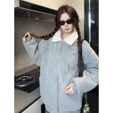 批发原版荔枝皮】羊羔绒文艺男pu<b class='q'>皮衣</b>外套棉服男女冬棉衣翻领工装夹克