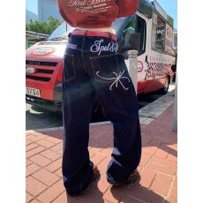 批发美式新风格复古水洗字母刺绣<b class='q'>牛仔裤</b>男女宽松休闲百搭直筒长裤潮