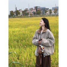 批发【原版质量pu外套】<b class='q'>秋</b>冬私人地带翻领短外套女2025拉链棒球服夹克