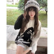 批发2025老铁高街秋冬慵懒风宽松套头毛衣男女宽松情侣针织衫上衣外套