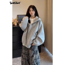 批发重磅潮宝空气层开衫连帽卫衣男女冬休闲运动风百搭高级感外套上衣