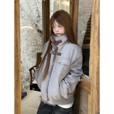 批发【麂皮绒拼雪花绒羊羔毛前言日记外套棉服男女冬季加绒加厚保暖