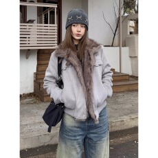 批发【麂皮绒拼雪花绒】外套男女前言日记秋冬保暖棉衣座山雕工装棉服