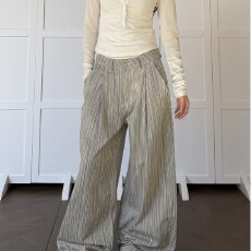 批发美式B计划设计感春秋季新款青年<b class='q'>男</b>女长裤肌理感条纹褶皱休闲<b class='q'>西裤</b>