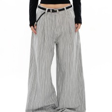 批发美式B计划设计感春秋季新款青年<b class='q'>男</b>女长裤肌理感条纹褶皱休闲<b class='q'>西裤</b>