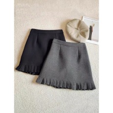 批发厚实毛呢】木耳哆麦花边<b class='q'>百褶</b>短裙女秋冬加厚呢子裙高腰包臀半身裙