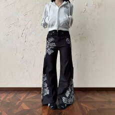 批发撞色巴鲁米泼墨字母印花长裤男女潮牌春秋冬季休闲运动卡扣直筒裤