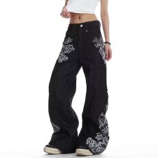 批发撞色巴鲁米泼墨字母印花长裤男女潮牌春秋冬季休闲运动卡扣直筒裤