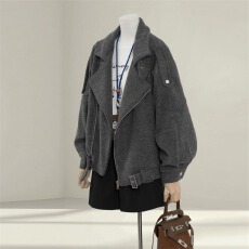 批发翻领千牛<b class='q'>时尚</b>韩版外套女2025新款秋冬小众休闲百搭<b class='q'>情侣</b><b class='q'>夹克</b>上衣潮