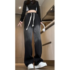 批发松紧腰直筒牛仔<b class='q'>裤</b>美式东方小众长<b class='q'>裤</b>女高街hiphop<b class='q'>宽松</b>阔腿辣妹潮