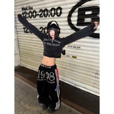 批发美式复古双腰头拼接嘻哈<b class='q'>宽松</b>拉织带侧条纹复合男女春秋直筒卫<b class='q'>裤</b>