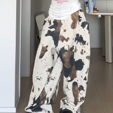 批发阔腿<b class='q'>裤</b><b class='q'>派</b>牛<b class='q'>雪纺</b>花<b class='q'>裤</b>子女2025春秋水墨画扎染高腰垂坠感休闲拖地<b class='q'>裤</b>