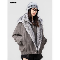 批发毛绒领前言日记夹克<b class='q'>男</b>女冬季新款潮牌户外运动保暖工装翻领外套