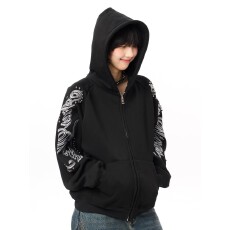 批发华棉复合350克原版钉珠刺绣】连帽黑衣<b class='q'>开衫</b>加绒<b class='q'>卫衣</b>男女拉链外套