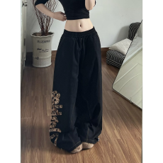 批发美式雀斑小众设计感豹纹刺绣<b class='q'>牛仔裤</b><b class='q'>女</b>复古宽松bf慵懒风阔腿拖地裤