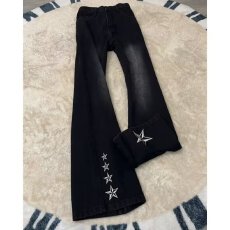 批发【刺绣微喇叭牛仔】直筒巴鲁米春秋高腰显瘦牛仔裤女中式宽松<b class='q'>时尚</b>