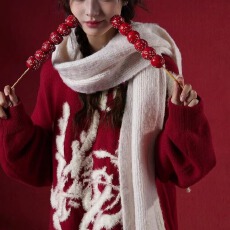 批发【 鹿毛绒新款几何红色毛衣女国潮牌宽松新年喜庆情侣<b class='q'>针织</b>衫外套