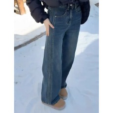 批发【常规款<b class='q'>牛仔裤</b> 深蓝色太牛直筒<b class='q'>微喇</b><b class='q'>牛仔裤</b>女胖mm高腰显瘦喇叭裤