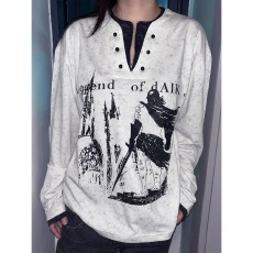 批发假两件酷依卫衣<b class='q'>男</b>女同款春秋新款骑士古堡印花宽松长袖<b class='q'>T</b><b class='q'>恤</b>情侣