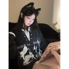 批发假两件酷依卫衣<b class='q'>男</b>女同款春秋新款骑士古堡印花宽松长袖<b class='q'>T</b><b class='q'>恤</b>情侣