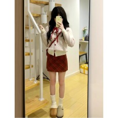 批发毛呢有内衬秋冬南大街潮流<b class='q'>百搭</b>显瘦设计感格子毛呢半身裙女短裙