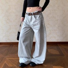 批发复古加州牛仔美式做旧牛仔<b class='q'>裤</b>男女宽松设计感直筒<b class='q'>嘻哈</b>坠感拖地<b class='q'>裤</b>子