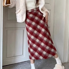 批发好质量】毛呢阔典格子半身裙春秋短裙女高腰显瘦a字裙秋冬包臀裙