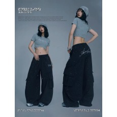 批发纯棉复牛奶丝春秋冬烫钻软糯透气长裤嘻哈街头工装裤爵士<b class='q'>运动</b>裤