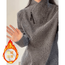 批发加绒】斜拉链二浩条纹<b class='q'>卫衣</b>男女内搭打底衫雪尼尔重磅立领长袖T恤