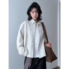 批发泡泡纱条纹】长袖左手<b class='q'>衬衫</b>男春秋季潮牌宽松<b class='q'>情侣</b><b class='q'>休闲</b>百搭休闲<b class='q'>衬衣</b>