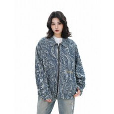 批发牛仔<b class='q'>外套</b>】美式前言日记复古波点翻领百搭宽松<b class='q'>休闲</b>潮牌工装上衣女