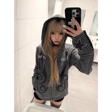 批发华棉复合360克】<b class='q'>条纹</b>上上签连帽卫衣女春修身拉链<b class='q'>开衫</b>短外套上衣