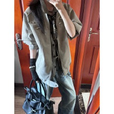 批发美式正派雾面扎染<b class='q'>皮衣</b>外套女<b class='q'>男</b>春秋痞帅机车飞行员夹克立领棒球服