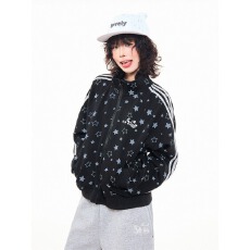 批发胶印320克星星上上签满印立领开衫<b class='q'>卫衣</b>女春秋宽松<b class='q'>拉链</b>外套上衣