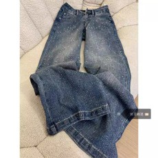 批发小个子闪光<b class='q'>镶钻</b>微喇阔腿<b class='q'>牛仔裤</b>女春季2026新款胖MM薄款显瘦直筒裤