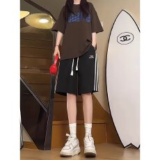 批发克罗星面料三杆绣花】<b class='q'>休闲</b>京抖猫<b class='q'>短裤</b>女文艺新款慵懒百搭简约原宿