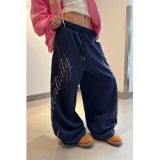 批发原版纯棉】美式小众烫钻抽绳阔腿卫裤<b class='q'>男</b>女宽松休闲时髦拖地<b class='q'>长裤</b>春