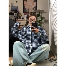 批发刺绣拼接格子<b class='q'>衬衫</b>】撞色星赫经典<b class='q'>男</b>女<b class='q'>长袖</b>宽松休闲韩版<b class='q'>长袖</b><b class='q'>衬衣</b>春