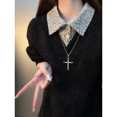 批发黑色满天星假两件polo衫卫衣女春秋设计感重磅<b class='q'>长袖</b><b class='q'>t</b><b class='q'>恤</b>内搭打底衫