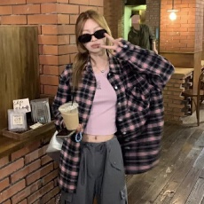 批发格子衬衫】2026春秋侠魁外套女设计感新款bm风宽松衬衣上衣ins