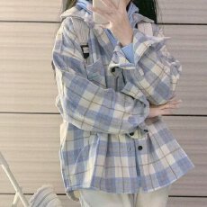 批发格子衬衫】美式侠魁复古外套女春秋新款宽松显瘦慵懒<b class='q'>百搭</b>衬衣开衫