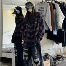 批发格子衬衫】美式侠魁长袖女生2026春秋潮流老钱风衬衣宽松休闲外套