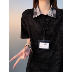 银丝斜纹满天星常青树polo衫短袖女男夏美式正肩t恤翻领五分袖