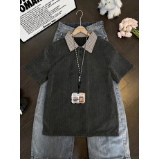 批发鱼骨纹】短<b class='q'>袖</b>常青树Polo衫女男夏季设计感格子翻领t恤重磅<b class='q'>半截</b><b class='q'>袖</b>