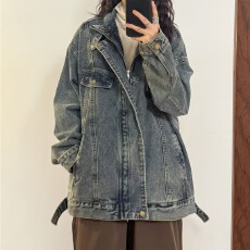 批发美式潮乐汇复古水洗做旧牛仔<b class='q'>外套</b>潮牌高级感宽松休闲工装夹克<b class='q'>上衣</b>