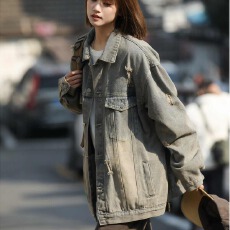批发破洞牛仔<b class='q'>夹克</b>女<b class='q'>男</b>高街复古春秋休闲潮胖子宽松痞帅百搭情侣外套