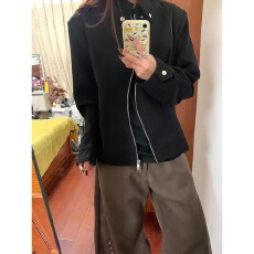 批发美式正派S拉链<b class='q'>夹克</b>外套女<b class='q'>男</b>春秋季新款宽松小众设计痞帅短款上衣