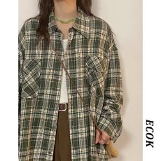 批发衬衫】美式简风衬衣女春秋学院风格子宽松设计感长袖开衫情侣外套