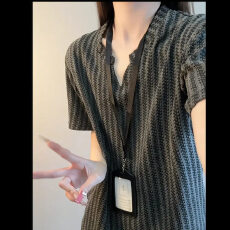 批发250克鱼骨纹】透气简皓短<b class='q'>袖</b>T恤夏季薄款休闲<b class='q'>半截</b><b class='q'>袖</b>高端翻领上衣女