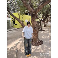 批发花朵刺绣牛仔】美式淘潮复古小众设计感直筒裤青少年直筒休闲裤潮
